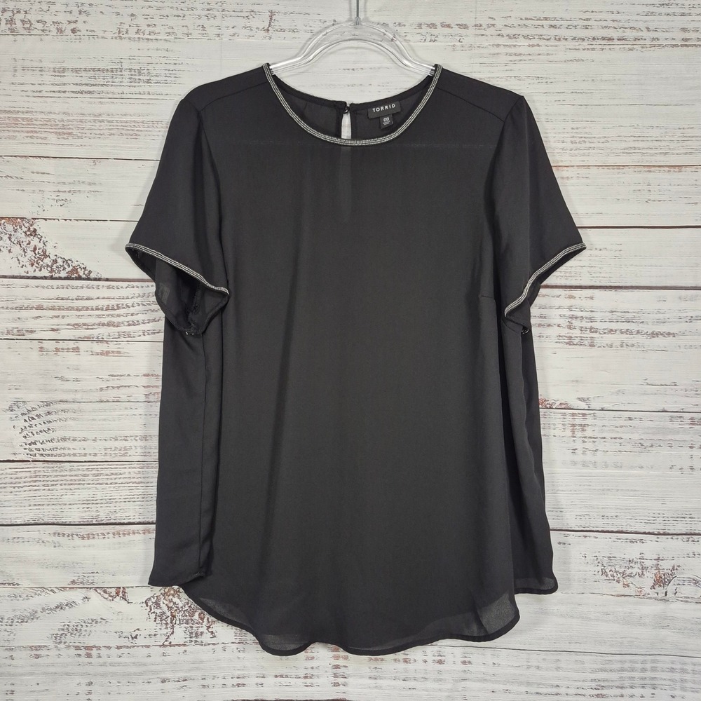 Torrid Womens Black Chiffon Ball Chain Trim Keyhole Blouse Top Size 00 M/L
